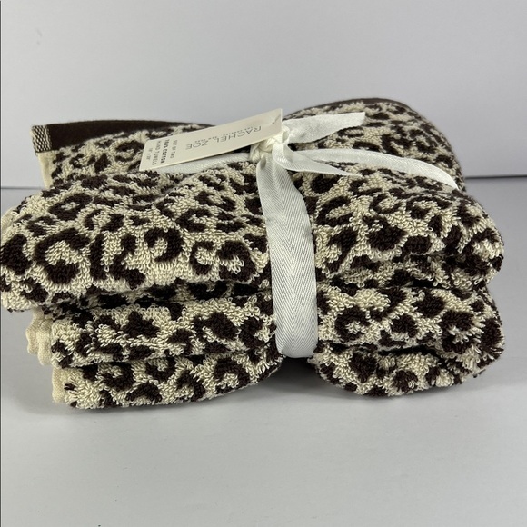 2 Pc Rachel Zoe Leopard Cheetah Animal Print Bath Hand Towels 100% Cotton NEW - Picture 7 of 8